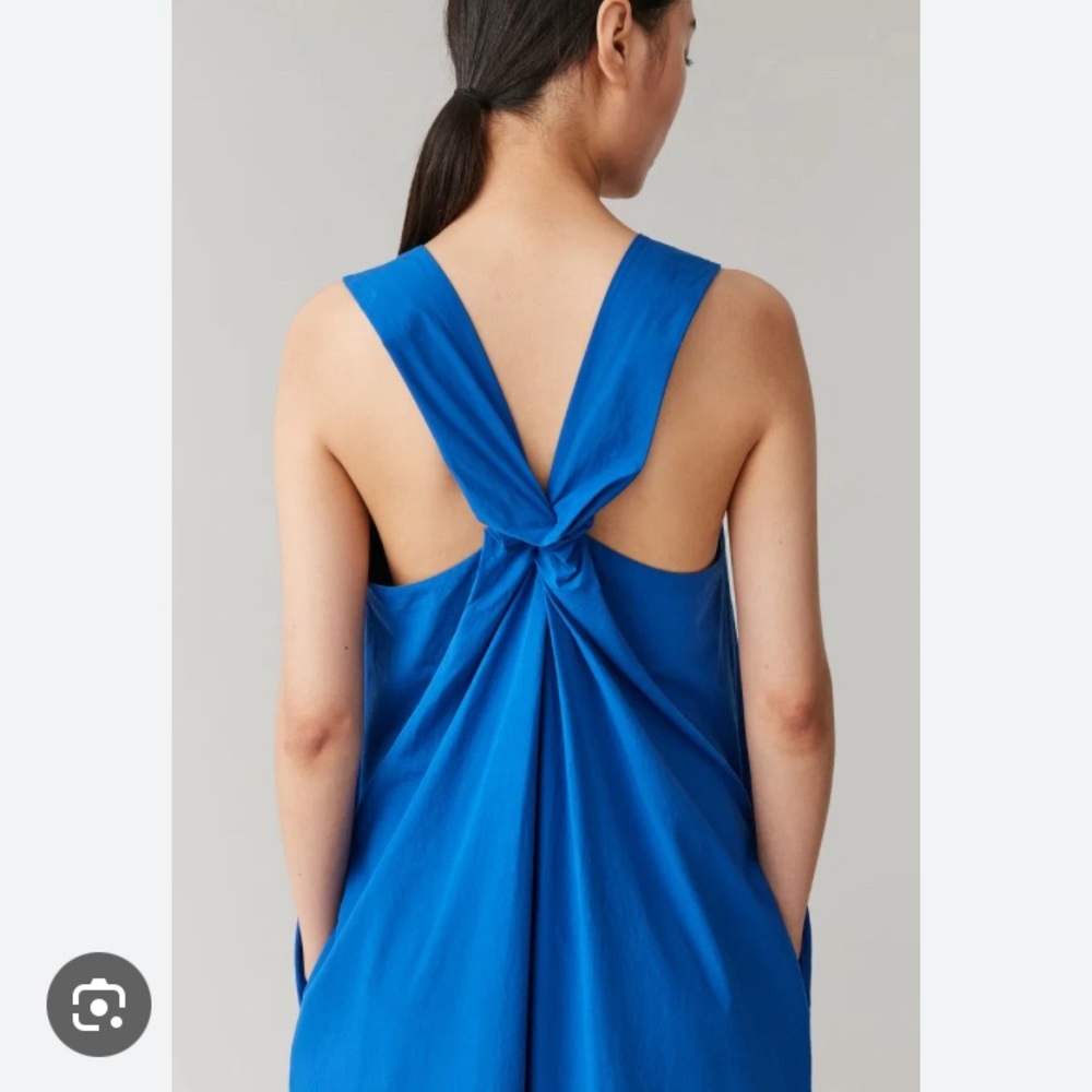 COS NWOT Cotton Maxi Knotted Back Royal Blue Dress Sz US2